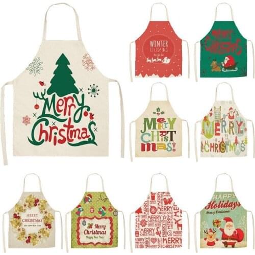 1Pcs Merry Christmas Apron for Woman Pinafore Cotton Linen Aprons 53*65cm Adult Bibs Kitchen Baking Cooking Accessories