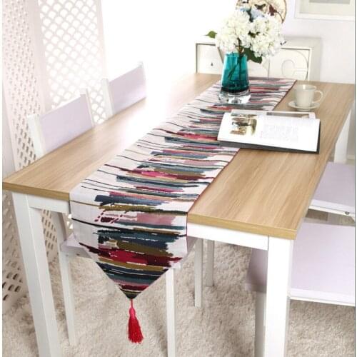 Colorful Stripe Table Runner European Tasseled Tablecloth Linen Placemats Fabric Coffee Table Flag Bed Runner Dinner Table Decor