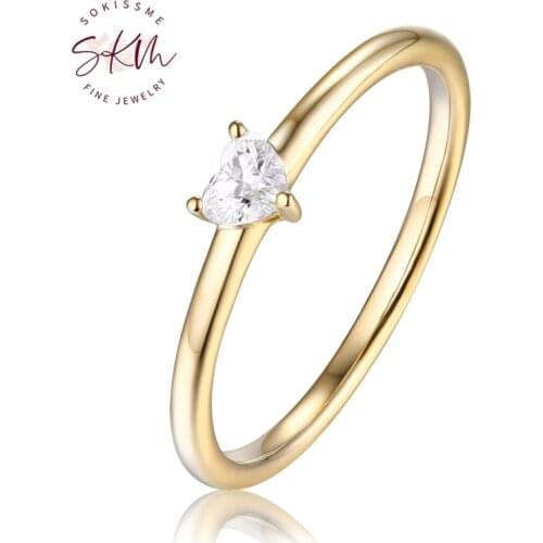 SKM Simple Diamond Engagement ring for women Heart shaped cut Solid 14K 18K Gold Tiny Dainty minimalist Fine jewerly