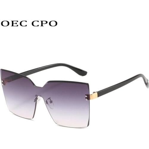 New Oversized Rimless Sunglasses Women Brand Fashion One Piece Lens Square Sunglasses Men Gafas Shade Eyeglasses UV400 O675