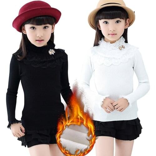 Children Girls Sweater Clothes Autumn/Winter Kids Baby Plush Velvet Thicken Stretch Slim Knitted Wool Costume Bottoming Shirt
