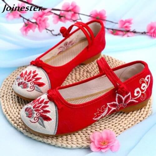 Summer Women Mary Jane Loafers Retro Floral Embroidered Dress Shoes Ladies Round Toe Button Sandal Pumps Party Dancing Shoe
