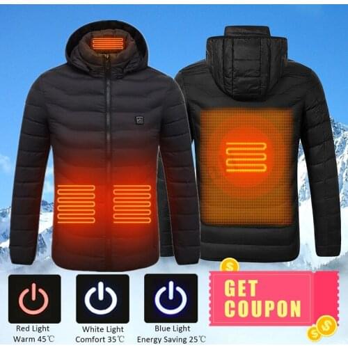 High Quality Heated Jackets USB Heating Cotton Men Outdoor Hiking Ski Coat Electric Heating Hooded Warm Winter Thermal Coat