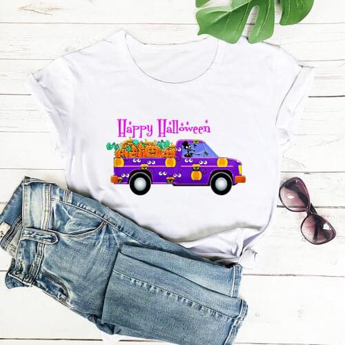 Driving Skeleton Graphic Print Pure Cotton Women Tshirt Halloween Party Shirt Unisex Funny Summer Casual Short Sleeve Top