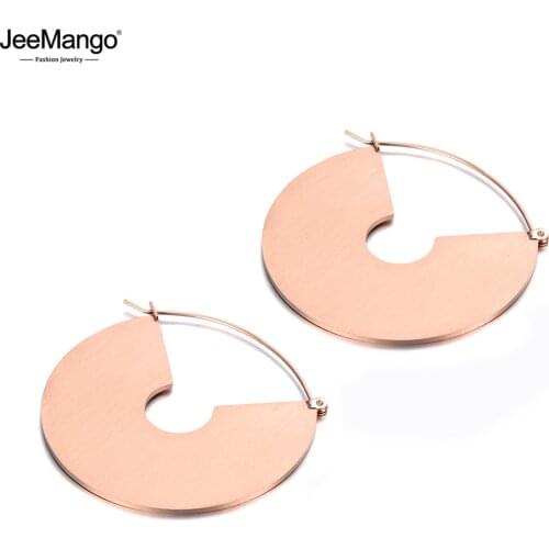 JeeMango Vintage Stainless Steel Hoop Earrings Matte Gold Color Circle Earrings For Women Long Earring Jewelry Brinco JE19246