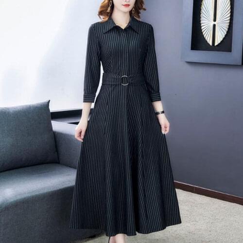 Spring Striped Shirt Dress Women Plus Size 4XL Elegant Slim Long Sleeve Party Dress Office Lady Fashion Vintage A-Line Dresses