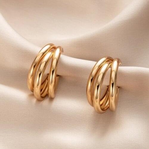 1Pair Open Hoop Earrings For Woman C Ring Gold Gun Black Silver Needle Simple Light Luxury Earrings Jewelry