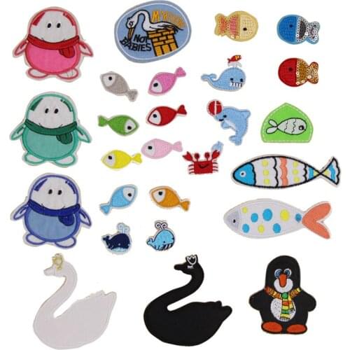 1 pcs fish crab goose embroidered iron on animal patches cloth accessories popular clothing bag hat shoe decor Patches Appliques