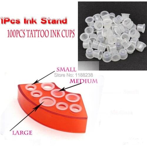 100PCS 8MM Small Size Tattoo Ink Cups+Tattoo Ink Holder Pigment Caps Tattoo Gun Kit Ink Tattoo Accesories