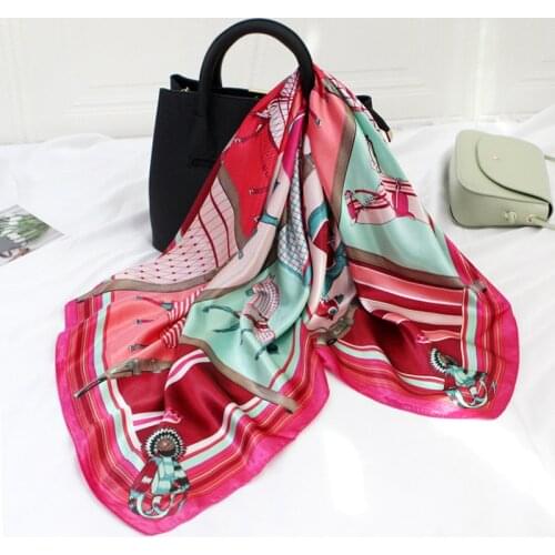 100pcs Silk 90cm Printed Square Scarf Satin Silk Scarf Wholesale