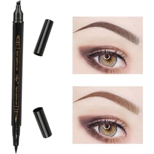 2 In 1 Eyebrow Eyeliner Makeup Pen 4 Fork Tip Easy to Draw Wild Natural Brows Smooth Liquid Eyeliner Waterproof Cosmetic TSLM2