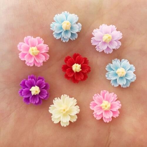 200pcs Resin 13mm Colorful 3D Flower Flatback Stone Scrapbook Wedding DIY Ornaments Applique Crafts SR92*5