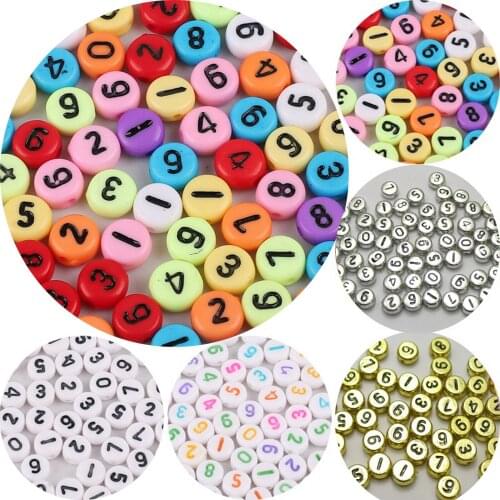 250 Assorted Acrylic Number "0-9" Coin Beads 4X7mm Jewelry Kids Craft Funny Bead
