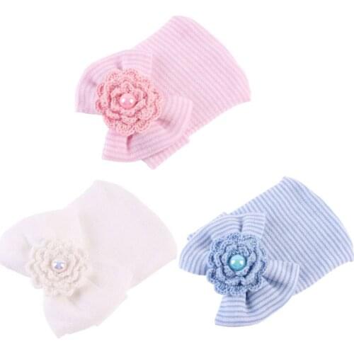 3 Pack Newborn Baby Hat with Large Bow Infant Hospital Hat Baby Warm Beanie Headwear Headwrap Turban