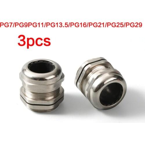 3PCS Metal Cable Gland PG Type PG7/PG9/PG11/PG16 High Quality Connectors For Wires Nickel Plated Brass Waterproof Connector