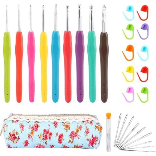 30pcs Crochet Hooks Kit Yarn Knitting Needles Sewing Tool Ergonomic Grip Bag Set