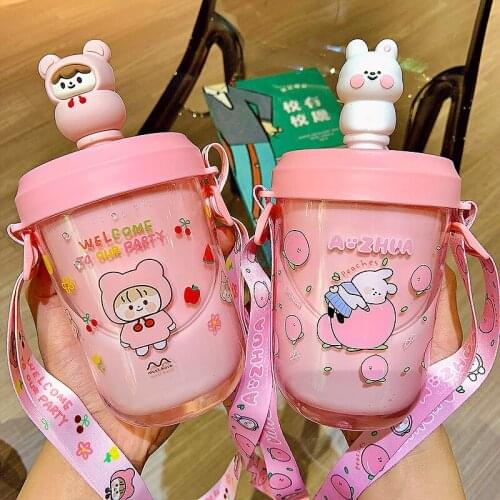 350ml Cartoon Animal Drink Water Straw Bottle Cup Plastic Portable for Baby Children Student Boy Girl Creative Gift Wholesale