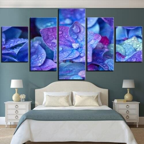 5 Pieces Purple Flowers Canvas Wall Art Painting Romantic Plants Posters Pictures For Home Improvement Decor Modern Frame