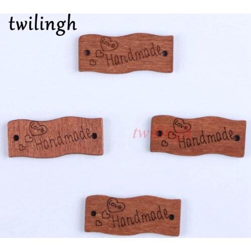 Twilingh 50Pcs Natural Color Wooden Buttons Handmade Letter Love 2 holes Sew On Button