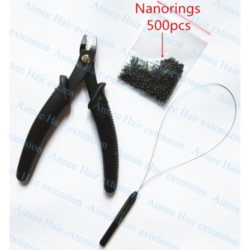 500pcs Nano rings+1pcs Nano plier+1 pcs NanoRings wooden needle for NanoRings hair extension tool kits