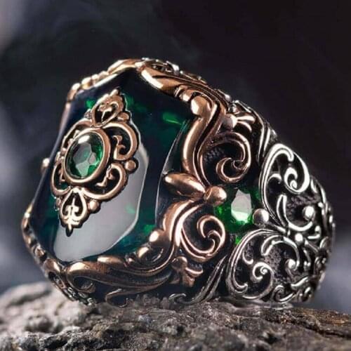 925 Sterling Silver Fashionable Design Zircon Green Stone Mens Ring Exclusive Ring for Men Zirconia Ring