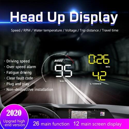 Hud Car Alarm Projector Auto OBD2 Hud Head Up Display Car Projection on Car Glass Windshield Vehicle Supplies Clocks Speedometer
