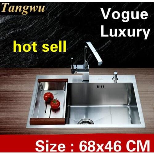 Free shipping Home wash vegetables kitchen manual sink single trough 4 mm durable 304 stainless steel big hot sell 680x460 MM