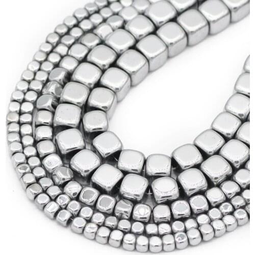 Cube Silvers Hematite Natural Stone Square Spacer Loose Beads For Jewelry Bracelets Making Diy Accessories Findings 2/3/4/6MM