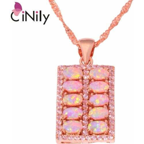 CiNily Created Pink White Fire Opal Cubic Zirconia Rose Gold Color Wholesale for Women Jewelry Gift Pendant Necklace OD6526-27