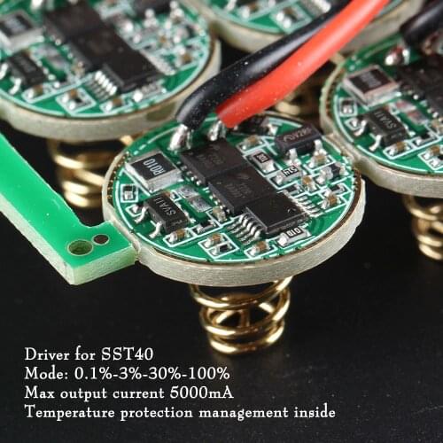 17mm Driver for SST40 ,4 modes 0.1%-3%-30%-100%, max current output 5000mA, Temperature protection management inside