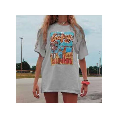 White T-shirt Summer Casual Oversized T-shirt Womens Best Shower Santa Monica California Retro Saudi Short Sleeve Vacation Top