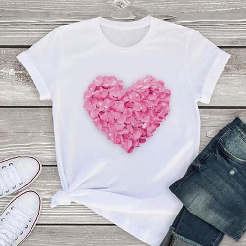New Summer Korean Womens T-shirt Female T Shirt Harajuku Casual Large Size Tops Tshirt Clothing Pink love Print Fashion tees