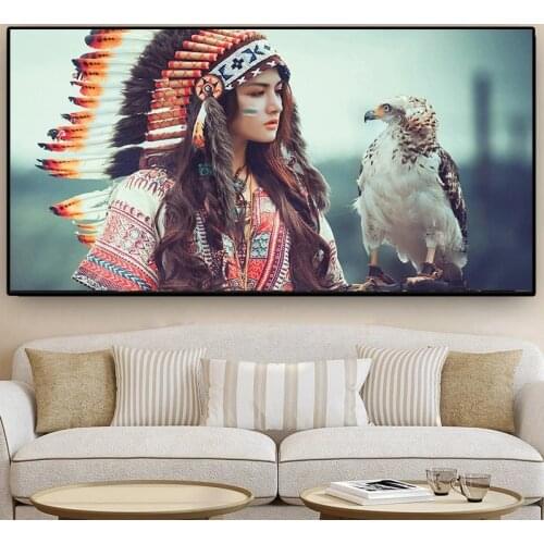 Indian girls eagle canvas | pintura e estampas posters, retrato arte da lona, imagem da parede escandinava, para sala de estar