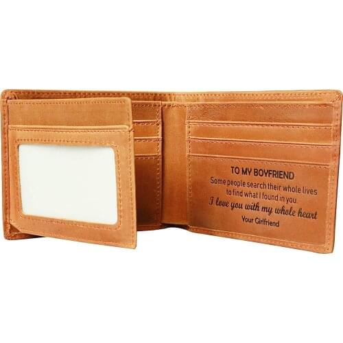 Wallets for men,Personalized Engraved Brown Leather Tri-flod RFID Blocking Wallets for Boyfriend from Girlfriend