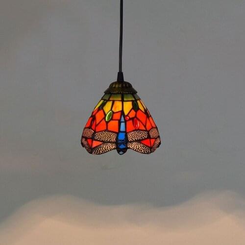 15cm Creative Tiffany Colored Glass Living Room Restaurant Bar Aisle Corridor Balcony Small Droplight Red Dragonfly