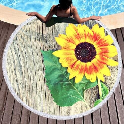 Sunflower Round Beach Towel Floral Prints Microfiber Sand Free Fabric Bath Towels for Outdoor Mat Living Room Home Decoration