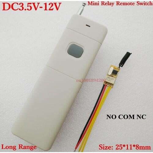 DC 3.5V 3.7V 4.5V 5V 6V 7.4V 9V 12V Micro Relay Remote Control Switch NO COM NC Button Remote Switch Long Range 315 Momentary