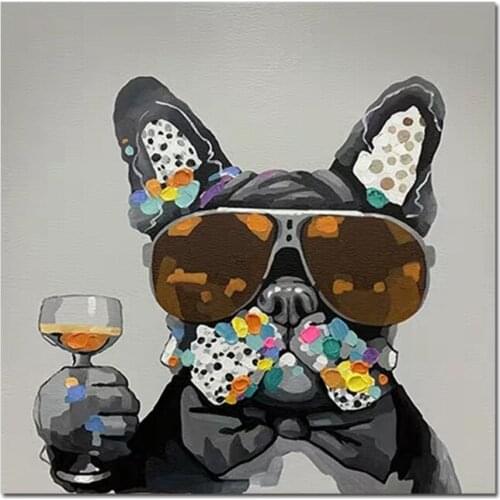 Lovely Pet Dog Canvas Wall Picture Art Unframed Pure Hand-painted Abstract Animal Oil Painting Hot Selling Paintings Artwork