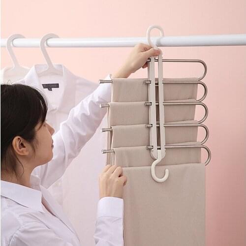 Multifunctional Folding Pants Rack Household Multi-layer Rack Wardrobe Stainless Steel Hanger Non-slip Pants Telescopic Storage