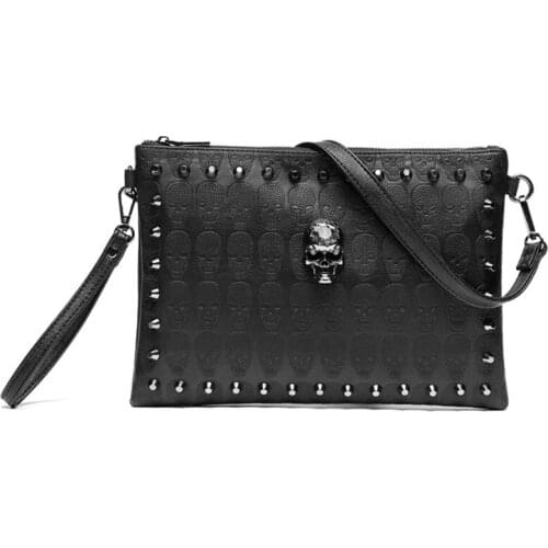 Fashion Patchwork PU Leather Women Handbag Halloween Skull Shoulder Bag Female Crossbody Day Clutch Bags