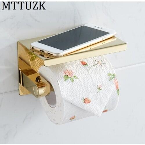 MTTUZK Golden 304 Stainless Steel Toilet Paper Holder With Phone Shelf Bathroom Toilet Matte Black Roll Paper Holder