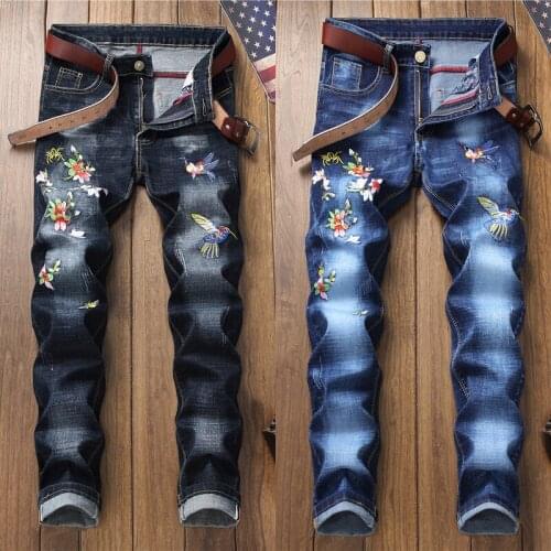 Men’s light luxury slimming high street jeans white wash&scratches classic casual jeans high quality embroidery trendy jeans