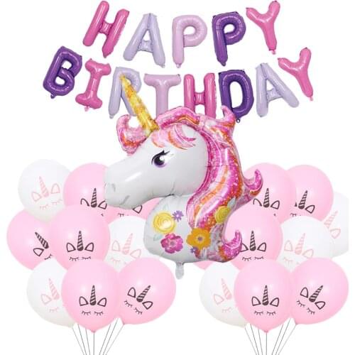 Large Unicorn Foil Balloons Set Latex Helium Balloon Combination Event Happy Birthday Party Decoration Kids Baby Shower Balls