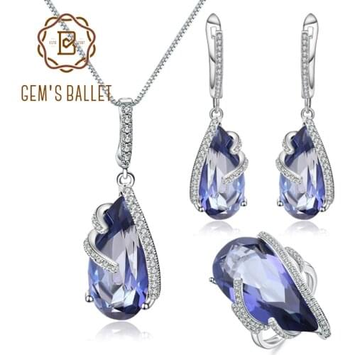 GEMS BALLET Natural Iolite Blue Mystic Quartz Jewelry Set 925 Sterling Silver Earrings Ring Pendant Sets For Women Fine Jewelry