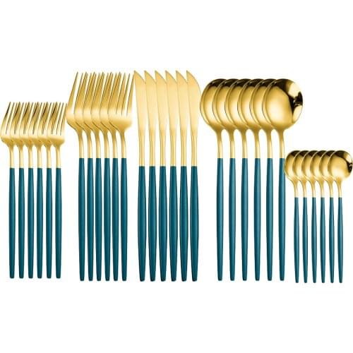 Gold Cutlery Set Stainless Steel Dinnerware Sets Mirror Complete Tableware Knife Fork Spoon Steel Golden Cutlery Tableware Set