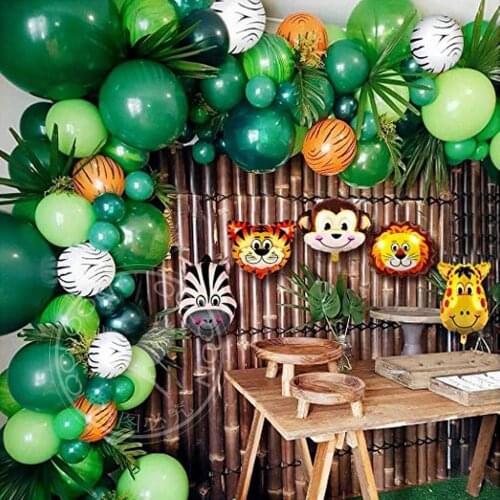 New Jungle Animal Safari Kit Animal Monkey Tiger Lion Balloons Palm Leaves Baby Shower Boys Birthday Party Decorations Supplies