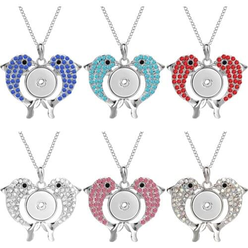 New Snap Button Jewelry Rhinestone Crystal Fish Snap Pendant Necklace with Chains for Women Fit 18mm Snap Buttons Jewelry