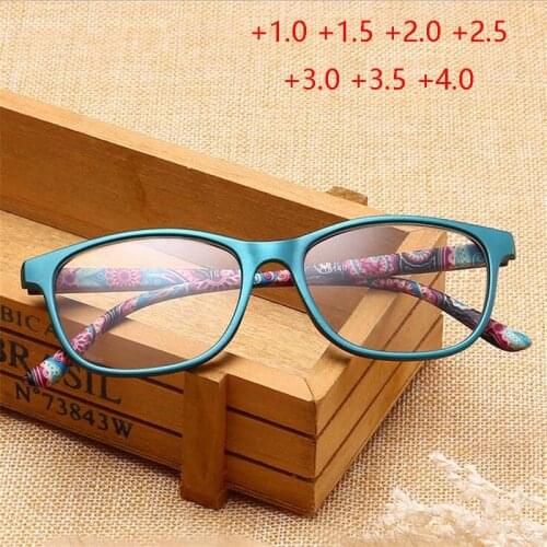 +1.0 +1.5 +2.0 To +4.0 Resin Lenses Women Men Magnifier Glasses Presbyopic Comfortable Green Frame Reader Eyeglasses Hyperopia