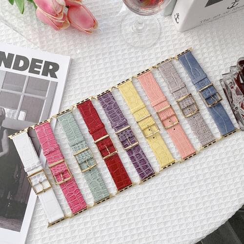 Leather strap For Apple Watch 5 band 44mm 40mm Fashion crocodile pattern womens bracelet for iWatch series 6 5 4 3 SE 42mm 38mm