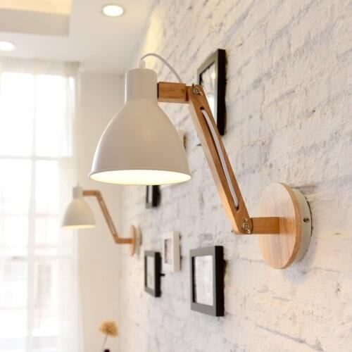 Nordic Wooden Bedroom Bedside LED Wall Lamp Creative Adjustable Arm Aisle Study Room Office Wall Light Fixtures Free Shipping
